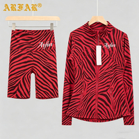 Ensemble de survêtement deux pièces pour femme avec logo personnalisé, imprimé zèbre, veste de yoga courte sans couture, short taille haute à séchage rapide, ensemble deux pièces pour femme