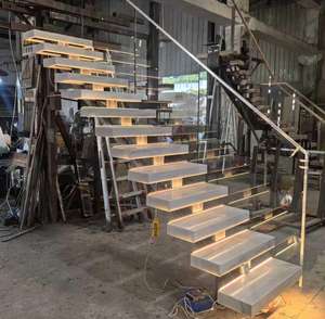 <span class=keywords><strong>Escalier</strong></span> en marbre, monolier, droit, avec éclairage LED, marches en carrelage, marches en pierre naturelle, garde-corps en verre - Product Image 2