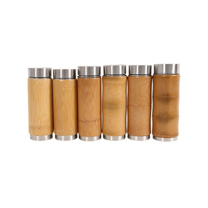 Gobelet à eau en bambou avec doublure intérieure en acier inoxydable, isolation thermique, pour le bureau et les voyages, avec couvercle, gobelet droit, 12-24 heures - Product Image 4