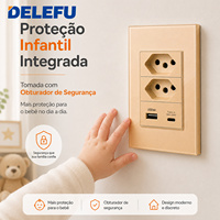 DELEFU Prise murale en verre, norme brésilienne, double prise 10A 20A avec chargeur rapide USB Type C 20W