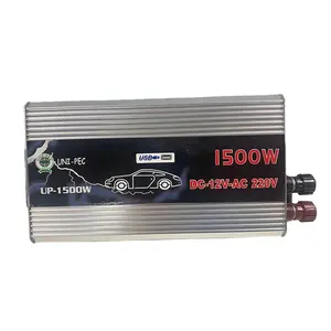 Inverter daya 1500W 12V DC ke AC 220V, inverter daya dengan baterai internal dengan inverter catu daya gelombang sinus modifikasi USB