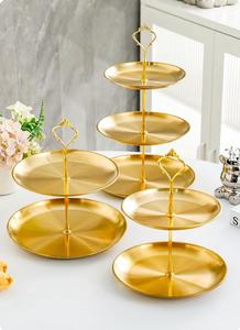 Multifunctionele gouden roestvrijstalen dessertstandaard met 2/3/4 lagen, fruitmand, serveerschaal voor Koreaans BBQ, taartplateau, snackrek - Product Image 4