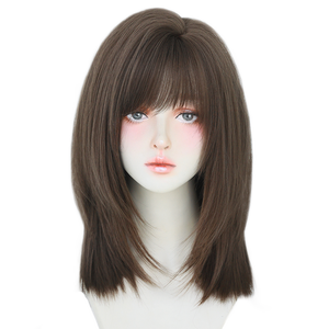 Perruque synthétique asiatique <span class=keywords><strong>brune</strong></span> avec frange, perruques marron <span class=keywords><strong>ombré</strong></span> à <span class=keywords><strong>blond</strong></span> miel pour femmes, cheveux superposés pour filles, usage quotidien de fête - Product Image 6