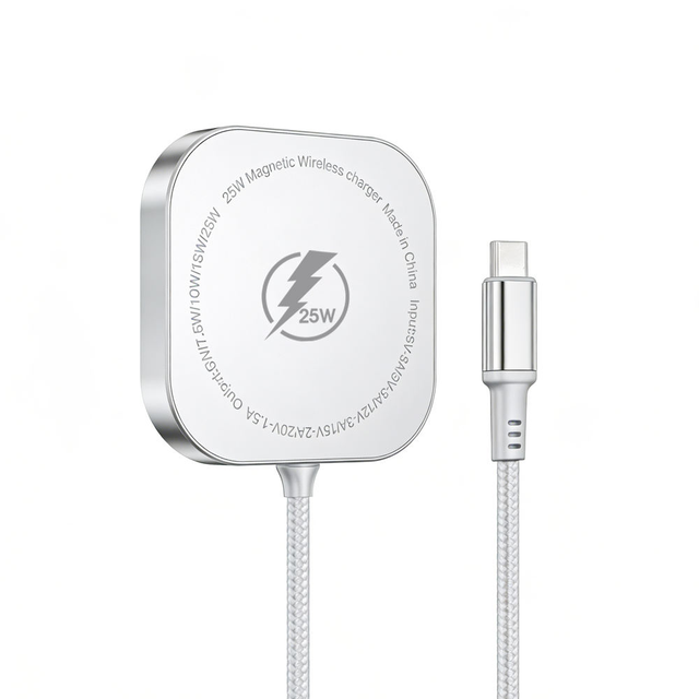 25watt Ultrafast Wireless Charger Qi2 with Type-C Cable Aluminum Casing Suitable for Mobile Phones Customizable Option Available