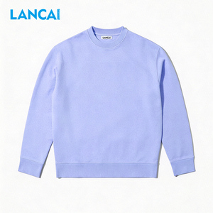 Lancai Hot Sale Wholesale 350G Heavy Sweatshirts Crewneck Sweatshirts Custom Basic Loose Solid Color Men's Sweatshirts - Product Image 1