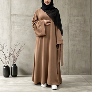 Abaya unie pour femme, style Dubaï, robe longue maxi modeste à manches larges et ceinture, tenue quotidienne musulmane islamique (6394) - Product Image 2