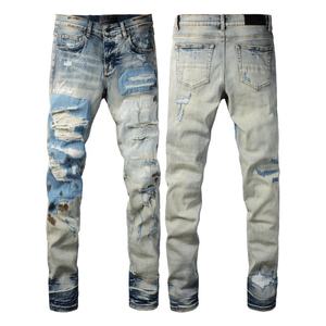 Nuovi Arrivi <span class=keywords><strong>Jeans</strong></span> da <span class=keywords><strong>Uomo</strong></span> di Alta Qualità <span class=keywords><strong>Slim</strong></span> <span class=keywords><strong>Fit</strong></span> in Denim di Cotone, Stile Casual Dritto, Lavaggio Distressed, Effetto Vintage Strappato HighStreet Amiry - Product Image 5