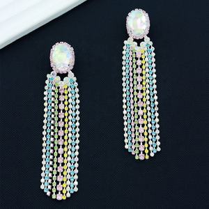 European American Color Rhinestone Tassel Long Earrings for Women New Design Exaggerated <b>Diamond</b>-Studded Ball-shaped <b>Wedding</b> - Product Image 1