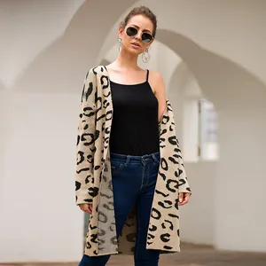 6 Colors Women Loose Cardigan Coat Leopard Printing Sweater Jacket Fashion Girl Casual Long Knitted Cardigan Cape Top