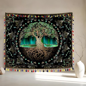Tapiz <span class=keywords><strong>de</strong></span> Pared con Diseño <span class=keywords><strong>de</strong></span> <span class=keywords><strong>Mandala</strong></span>, Tapiz Psicodélico con Árbol <span class=keywords><strong>de</strong></span> <span class=keywords><strong>la</strong></span> <span class=keywords><strong>Vida</strong></span> y Hongo del Tarot, con Borla, para Decoración del Hogar - Product Image 2