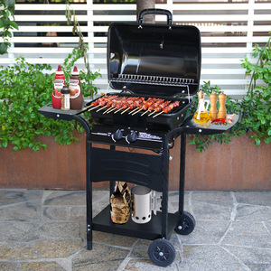 Double Head Gas Grill Large American Style With <b>Trolley</b> Portable <b>Foldable</b> Smokeless Outdoor BBQ Grills - Product Image 1