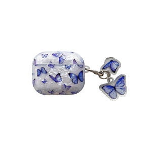 Étui antichoc avec motif nacre irisé et imprimé <span class=keywords><strong>papillon</strong></span> bleu dégradé, compatible avec <span class=keywords><strong>AirPods</strong></span> 2, 3, 4 - Product Image 3
