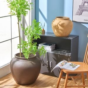 Petit calibre circulaire rétro magnésium boue ciment pot de fleurs intérieur <span class=keywords><strong>jardin</strong></span> cour minimaliste similaire <span class=keywords><strong>poterie</strong></span> pot pépinière - Product Image 2