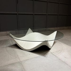 Table d'appoint moderne en bois paramétrique, hôtel, maison, luxe, table centrale en verre trempé - Product Image 3