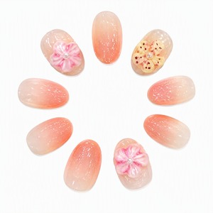 Faux ongles à presser rose pailleté, motif floral et perles 3D, effet brillant, pour usage à domicile ou en salon - Product Image 5