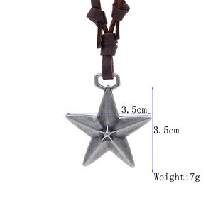 Collier long en cuir <span class=keywords><strong>noir</strong></span> de haute qualité avec pendentif étoile à cinq branches en argent rétro, cadeaux pour femmes - Product Image 6