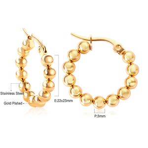 Pendientes de Aro con Cuentas de Acero Inoxidable, Chapados en Oro de 18K, Diseño Minimalista con Bolas Redondas, para Mujer - Product Image 2