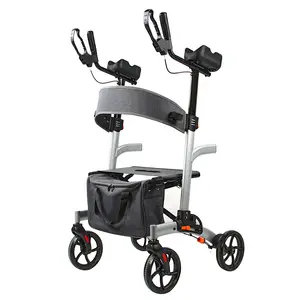 Rollator Berdiri Tegak Logo Kustom Aluminium Pasien Lansia Lengan Berdiri Tegak Rollator Senior Walker dengan Kursi