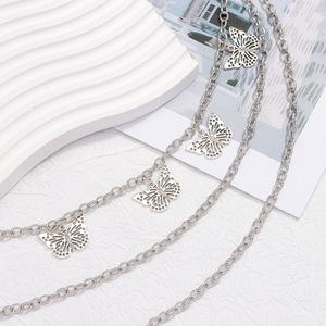 จี้รูปผีเสื้อแบบโปร่งหลายชั้น โซ่คล้องกางเกงโลหะ โซ่คาดเอวผู้หญิง สไตล์ปาร์ตี้ สตรีทแฟชั่น เครื่องประดับโลหะผสมสังกะสี สีขาว K - Product Image 3