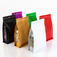 Op voorraad: Voedselveilige platte bodemzakken MOPP VMPET PE transparant met zijvouw, hersluitbaar, aluminiumfolie, ritssluiting verpakking pouch