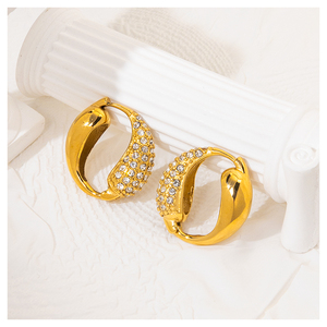 Pendientes de Aro de Perla y Circón en Acero Inoxidable Chapado en Oro de 18k, Juego de Joyería de Moda Simple y Colorido, Accesorios para Mujer - Product Image 6