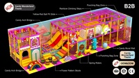 Équipement de terrain de jeu intérieur personnalisé, Thème Pays des bonbons, avec Toboggan jaune-rouge, Piscine à balles, Pont arc-en-ciel, Sacs de frappe et Porteurs à ressorts |   FEC