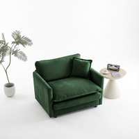 Fauteuil de lecture individuel moderne en chenille verte, rembourré, avec assise profonde, pour salon, avec coussin décoratif, modèle W714S00449