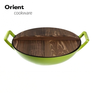 <span class=keywords><strong>Wok</strong></span> de Hierro Fundido Esmaltado Antiadherente de Calidad Alimentaria con Tapa de Madera y Doble Asa Ancha para Freír, Saltear y Estofar, Precio de Fábrica - Product Image 3