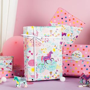 Birthday Wrapping <b>Paper</b> Pink Daily packaging <b>paper</b> Pink double-sided wrapping <b>paper</b> Cute unicorn <b>pattern</b> wrapping <b>paper</b> - Product Image 2