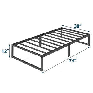 Marco de cama con plataforma de metal, base de colchón con soporte de rejilla de acero, fácil de montar