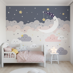 Custom Mural 3D Hand Painted Starry Sky Clouds Moon Cartoon Children's Room Princess Waterproof <strong>Peel</strong> <strong>and</strong> <strong>Stick</strong> <strong>Wallpaper</strong> - Product Image 3