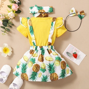 Ensemble de vêtements pour enfants filles, <span class=keywords><strong>body</strong></span> à manches courtes, imprimé ananas, jupe à bretelles avec nœud, tenue d'été pour bébés filles - Product Image 2