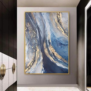 Peinture à l'huile abstraite peinte à la main, cadre doré, art mural rectangulaire moderne pour entrée, salon, grande taille, à suspendre - Product Image 3