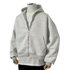 OEM Mochila Personalizada Zip up Hoodies Em Branco Pesado Oversized 400 Gsm Francês Terry Algodão Homens Cropped Boxy Zip up Hoodie - Product Image 2