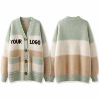 Pull en tricot oversize Y42 pour femme, imprimé dégradé macaron, anti-boulochage, en laine/acrylique, élégant et décontracté, coupe ample, pour l'hiver et l'automne