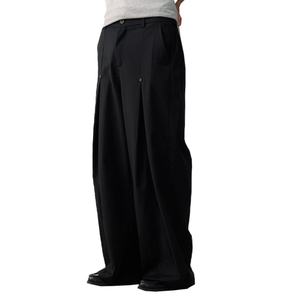 กางเกงขายส่งทรงคลาสสิกแฟชั่นลำลองใส่สบายทรงหลวมจีบสองชั้นสำหรับผู้ชาย กางเกงเดรสผ้าฝ้ายคุณภาพสูงสำหรับผู้ชาย - Product Image 1