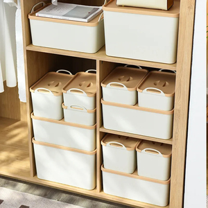 Juego de contenedores de almacenamiento de plástico, caja de cesta de <span class=keywords><strong>escritorio</strong></span> blanca, organizador de cajones de cubo, contenedor de cocina para armario, estante, maquillaje cosmético, Baño - Product Image 3
