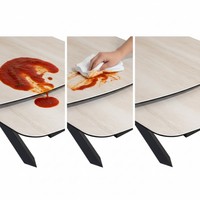Table à manger moderne de luxe en verre superposé et travertin, style nordique, avec pieds en métal, pliable et gain de place