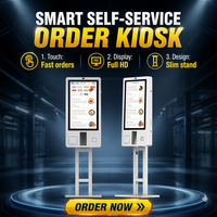 Kiosque tactile sur pied 27/32 pouces, kiosque en libre-service, kiosque de commande automatique, paiement en option, imprimante, lecteur de codes-barres, caméra
