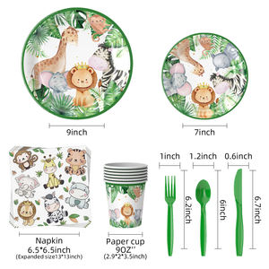 Vaisselle en papier de <span class=keywords><strong>table</strong></span> de vente chaude fournitures de fête décoratives parc animalier assiette de fête de douche de bébé sur le thème de la jungle - Product Image 3