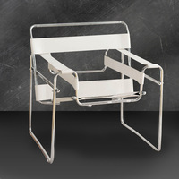 Fauteuil de salon italien médiéval vintage de designer, style Bauhaus Baxton Vasili Wasily, en acier et cuir de selle