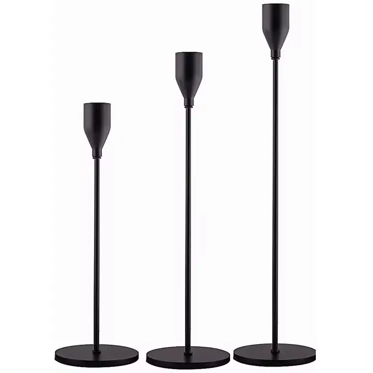 Wholesale European Quality Black Tall Rustic Taper Aluminum Metal Candle Stick Holders for Home Wedding Table Deco Spot