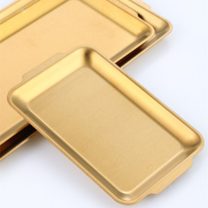 Golden Stainless Steel Serving Trays Rectangular Flat Bottom Hotel Food Plate Kitchen Dishware <b>Set</b> - Product Image 4