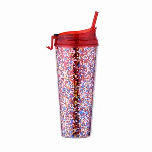 Clear Acrylic Glitter Tumbler Mug Insulated Double Wall Tumbler Cups With Straw