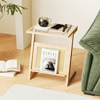 Meubles de salon, table basse moderne en verre et rotin de bambou