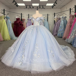 Robe de bal de Quinceañera bleu clair Dy1309-2 avec appliques en mousseline, taille naturelle, longueur maxi, antistatique, 100 % coton, style soirée - Product Image 5