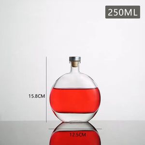 250ml 500ml Bouteilles en verre d'alcool Rhum Tequila Plat Forme ronde Vodka <span class=keywords><strong>Gin</strong></span> Cold Brew Café Huile d'olive Bouteille en verre avec couvercle en liège - Product Image 3