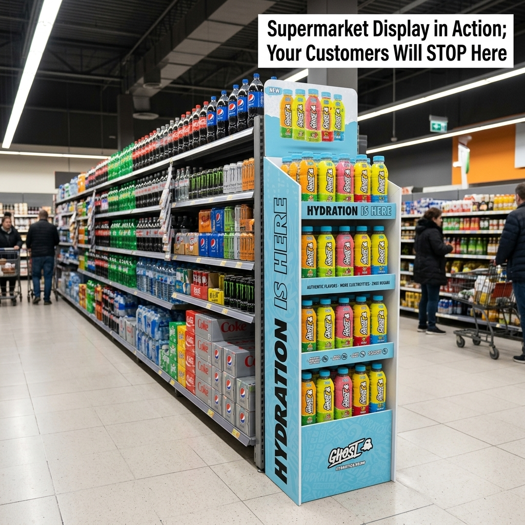Wholesale Custom Floor Standing Cardboard Beverage Display Stand Retail Energy Drink Juice Bottle Rack POS Display Shelf ODM OEM — view 2