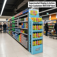 Présentoir de sol en carton personnalisé pour boissons, support de bouteilles de jus et de boissons énergisantes, étagère de présentation de point de vente, ODM OEM