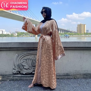 1948# New Women Clothes 7 Colors Fashion Feather <b>Print</b> Smooth Satin Loose Cardigan Women Open Abaya Kaftan <b>Islamic</b> Clothing - Product Image 1